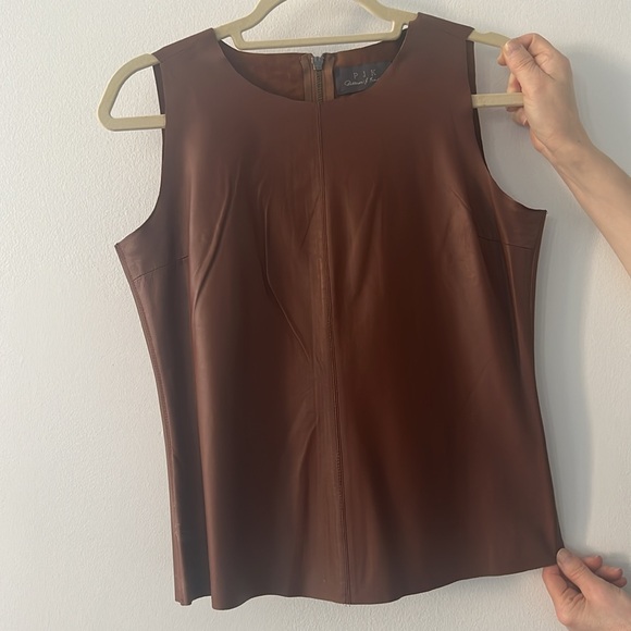 Cocoa colored leather sleeve top size medium - Picture 2 of 7